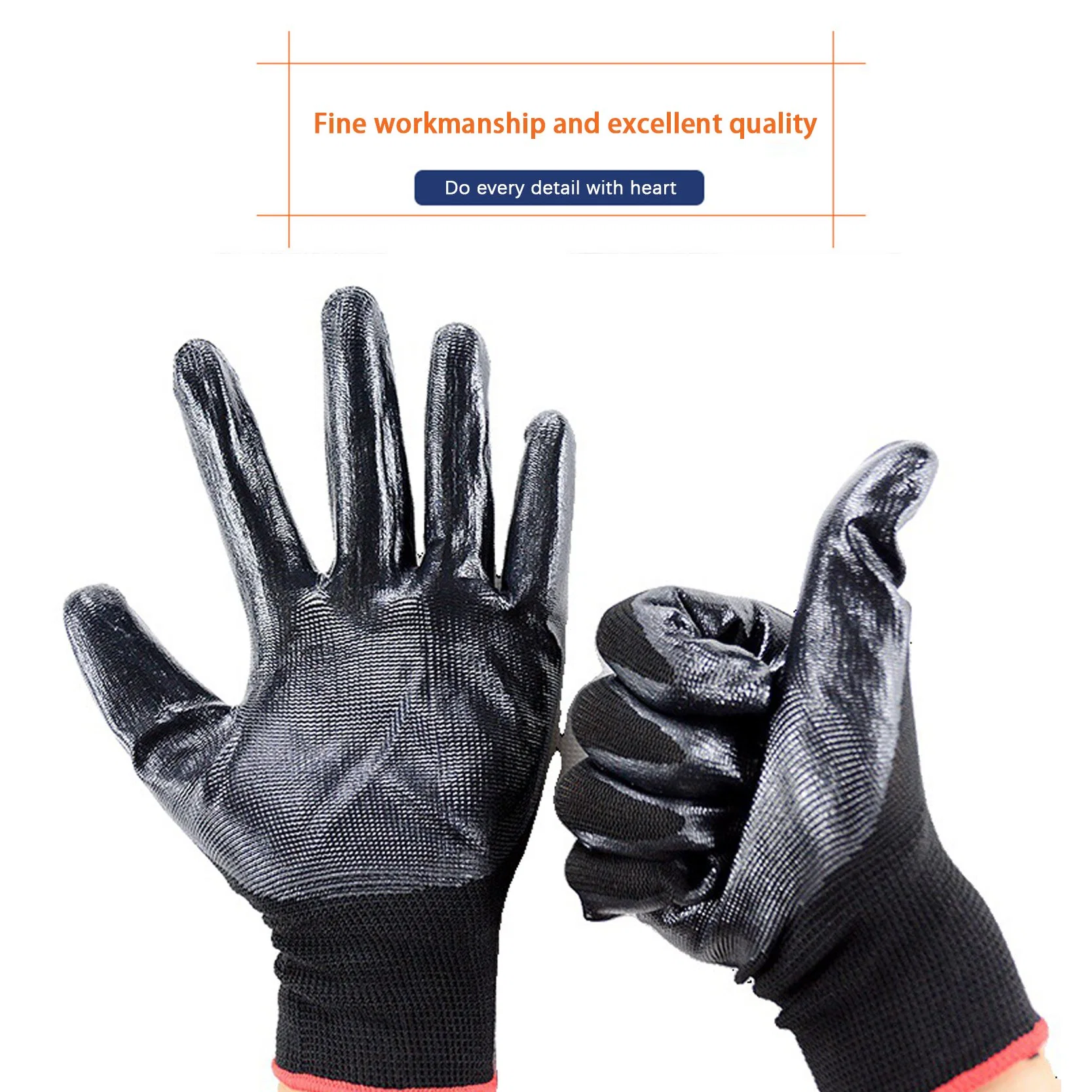 Guantes De Nitrilo Labor Protection Safety Hand Gloves Oil Proof 13G Ployester Shell Nitrile Coated Construction Work Gloves