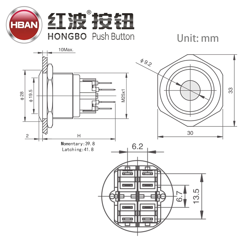 Momentary Ring Illumination Flat Push Button Power Symbol Switch 25mm DOT LED