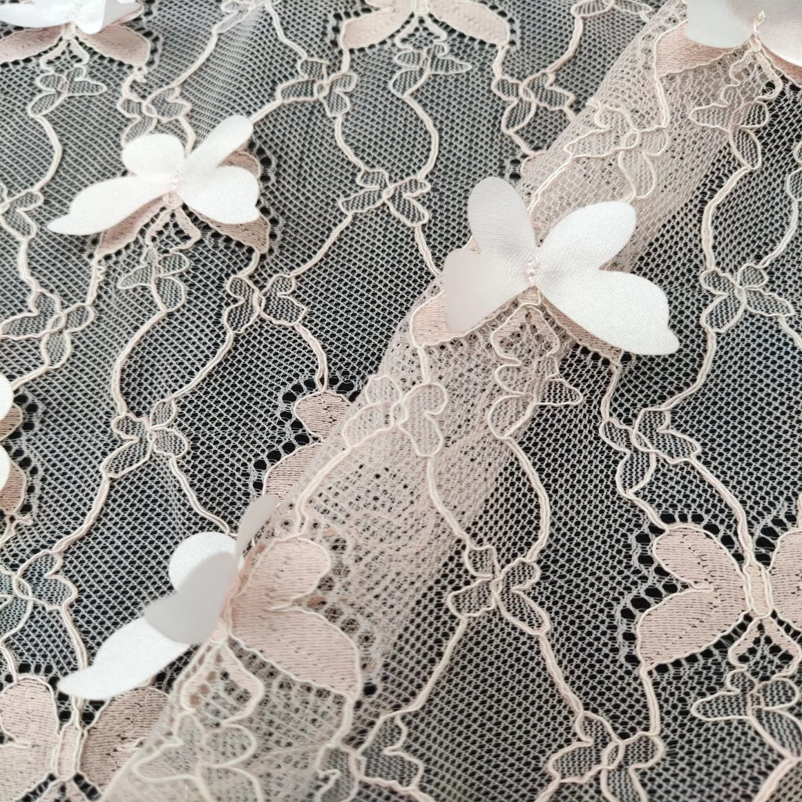 Nylon Spandex Lace with 3D Butterfly Embroidery Fabric for Garment Fabric