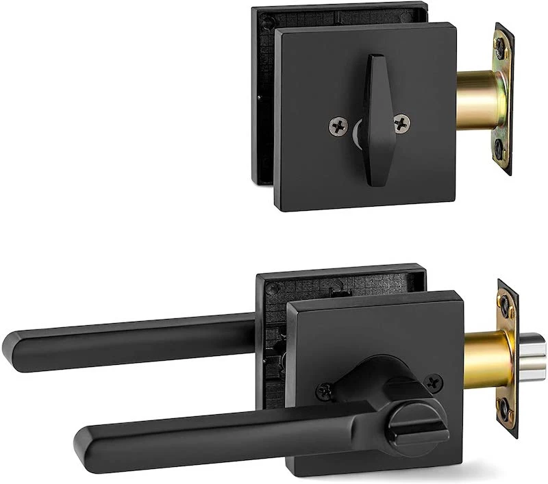 Black Bathroom Door Knob Lock Handle with Adjustable Latch