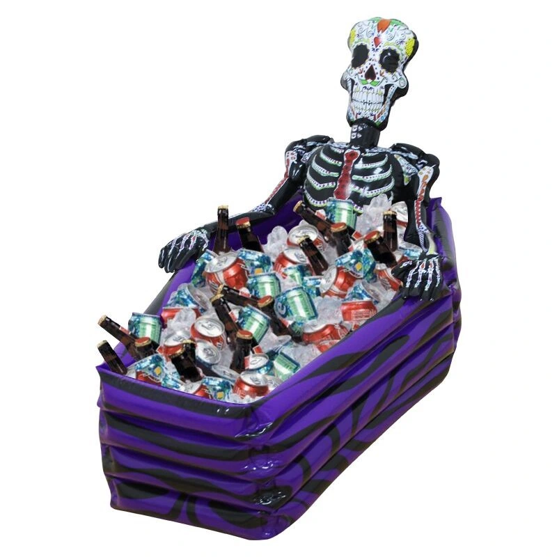 8halloween Skeleton Coffin Inflatable Ice Bucket for Pool Floating Drink Fruit Cool Box Inflatable Serving Bar Salad Ice Tray