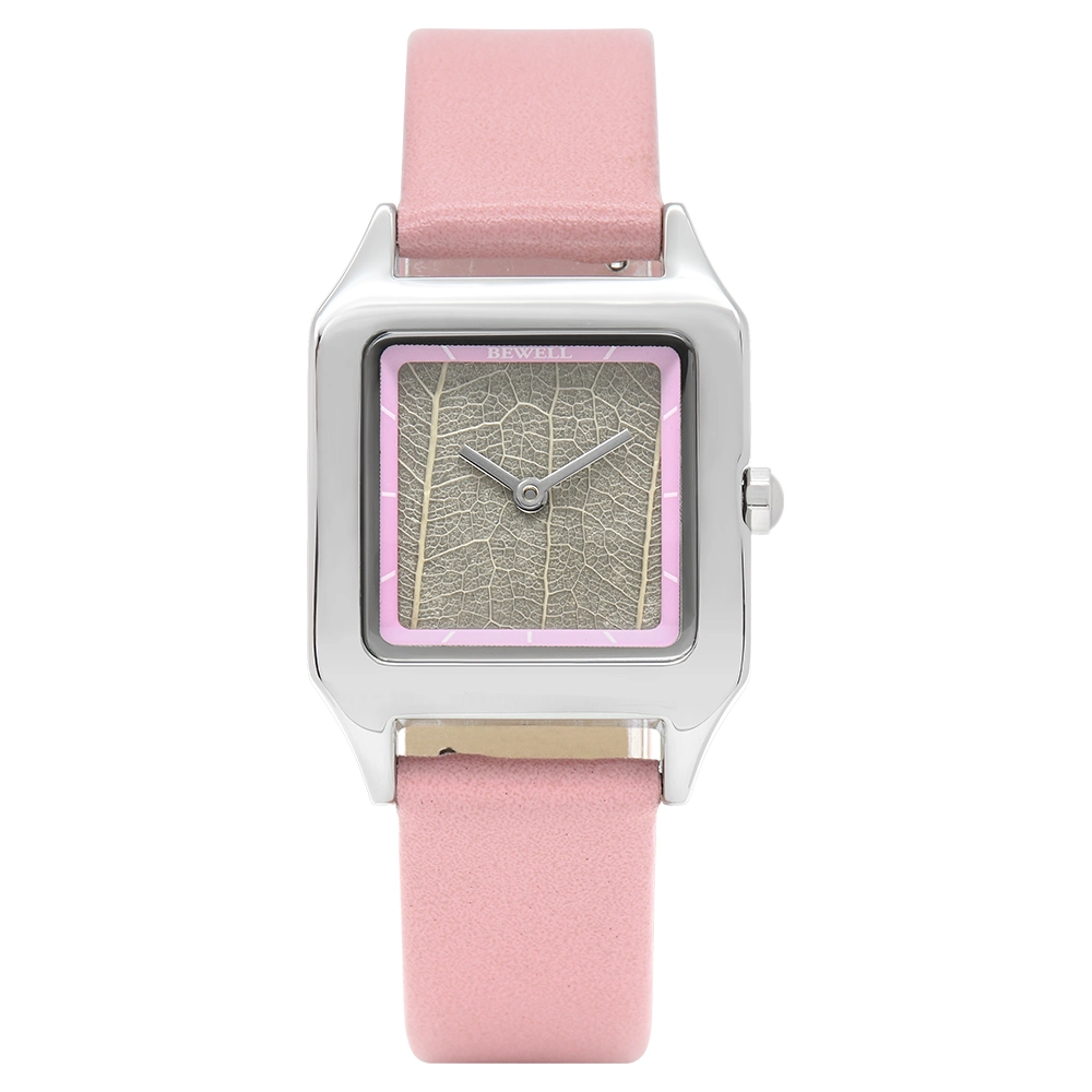 New Arrival Bewell Steel and Wood Wrist Watch Women with Real Leaf Fashion Square Customized Ladies Watch