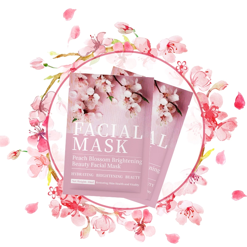 Atacado Peach Blossom brilhante Beleza facial Folha Máscara cuidados da pele