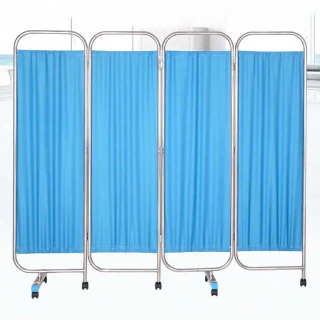 Economic Hospital Furniture Bed Curtain Stainless Steel Foldable Ward Screen with Casters