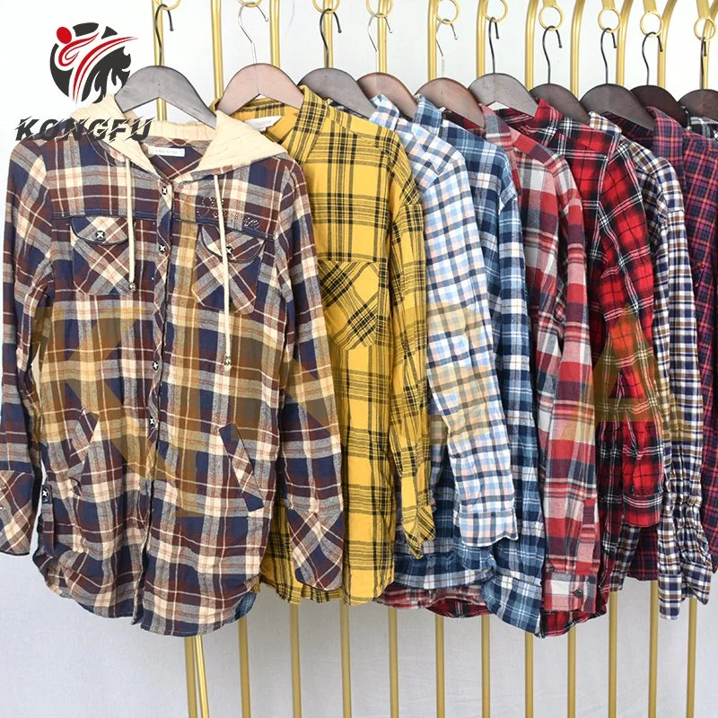 Ropa de segunda mano ropa usada mixtos mixtos Blusa camisa de franela de algodón Casual Camiseta Plaid damas para hombres