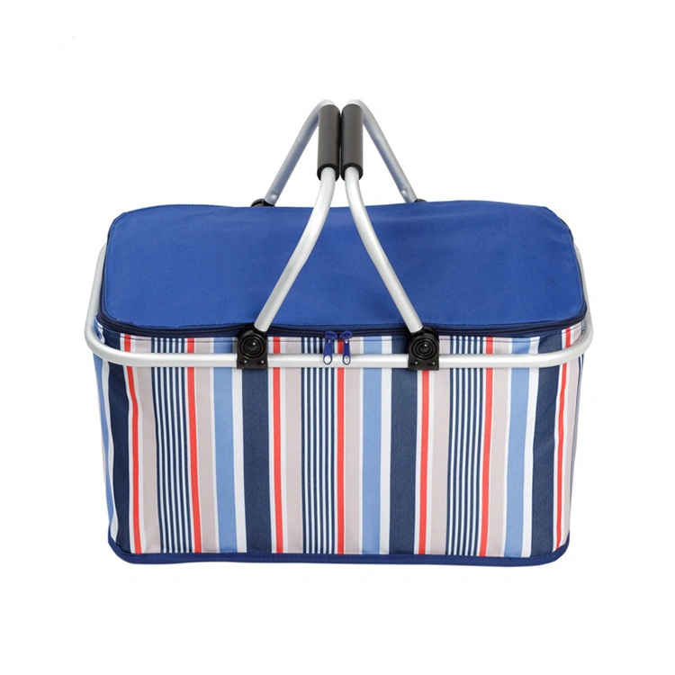 32L Collapsible Picnic Cooler Basket Insulated Cooler Bag with Foldable Aluminium Handle