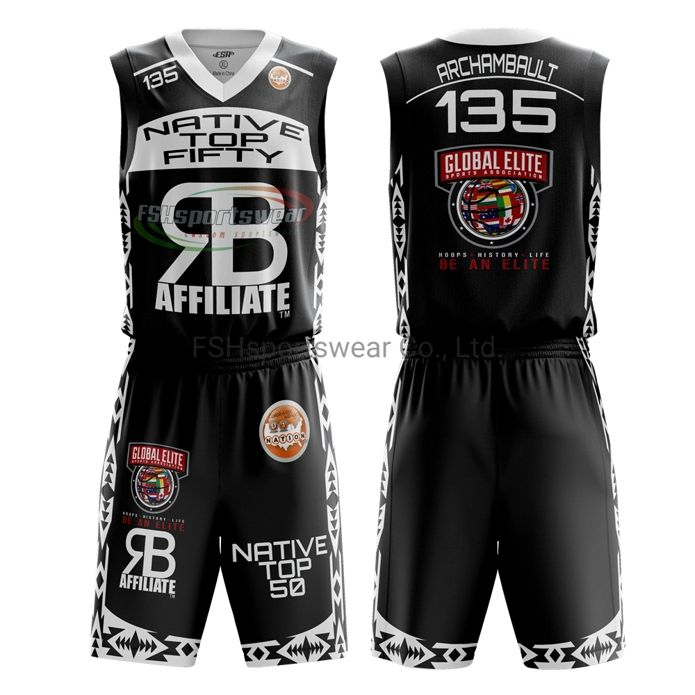 Neueste Sublimation Reversible Basketball Jersey Customized Design Basketball Uniformen Sublimiert Sportbekleidung