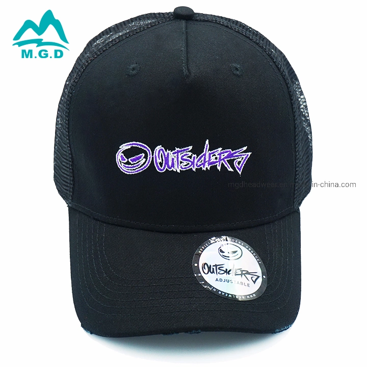 OEM Free Sample Cotton Twill Embroidery Logo Black Custom Mesh Trucker Cap