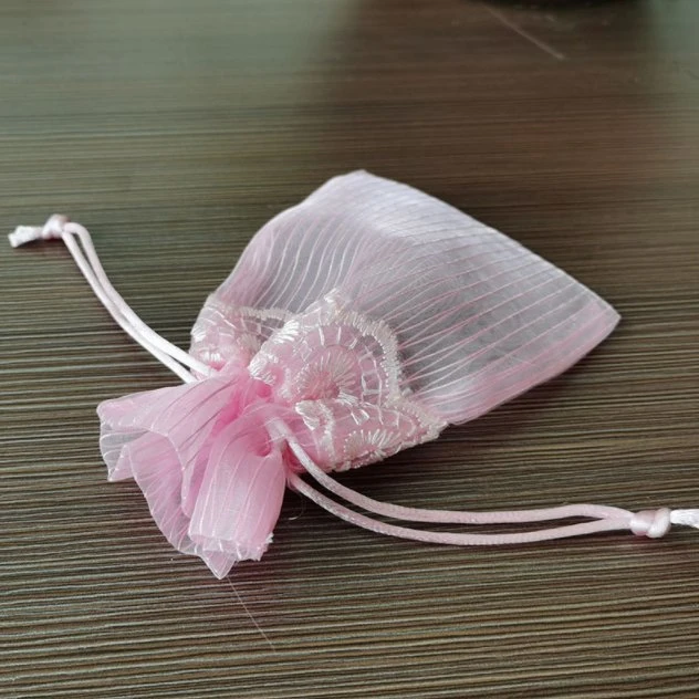 10*15 White Wholesale/Supplier Pearl Yarn Organza Lace Drawstring Bag