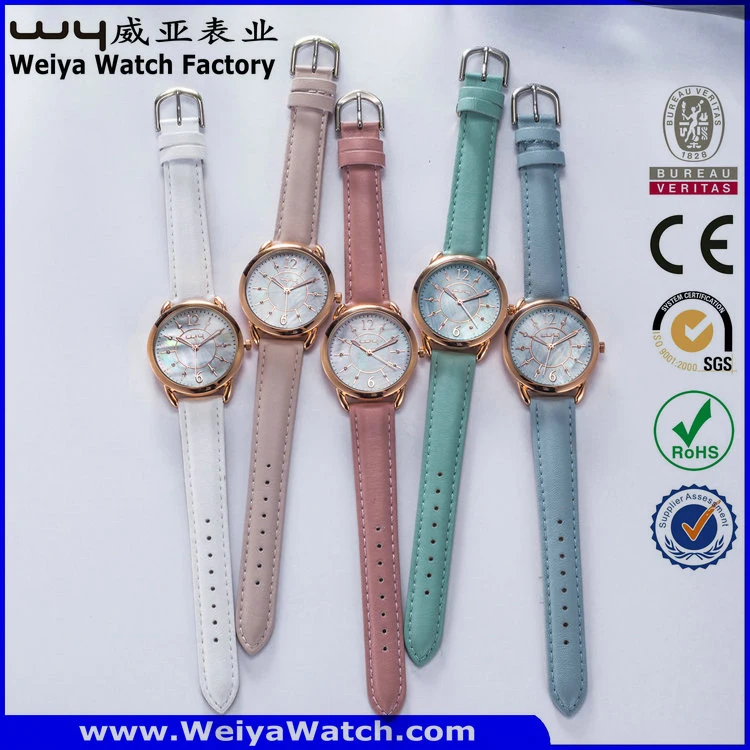 OEM/ODM Leather Strap Quartz Ladies Wrist Watch (Wy-095B)