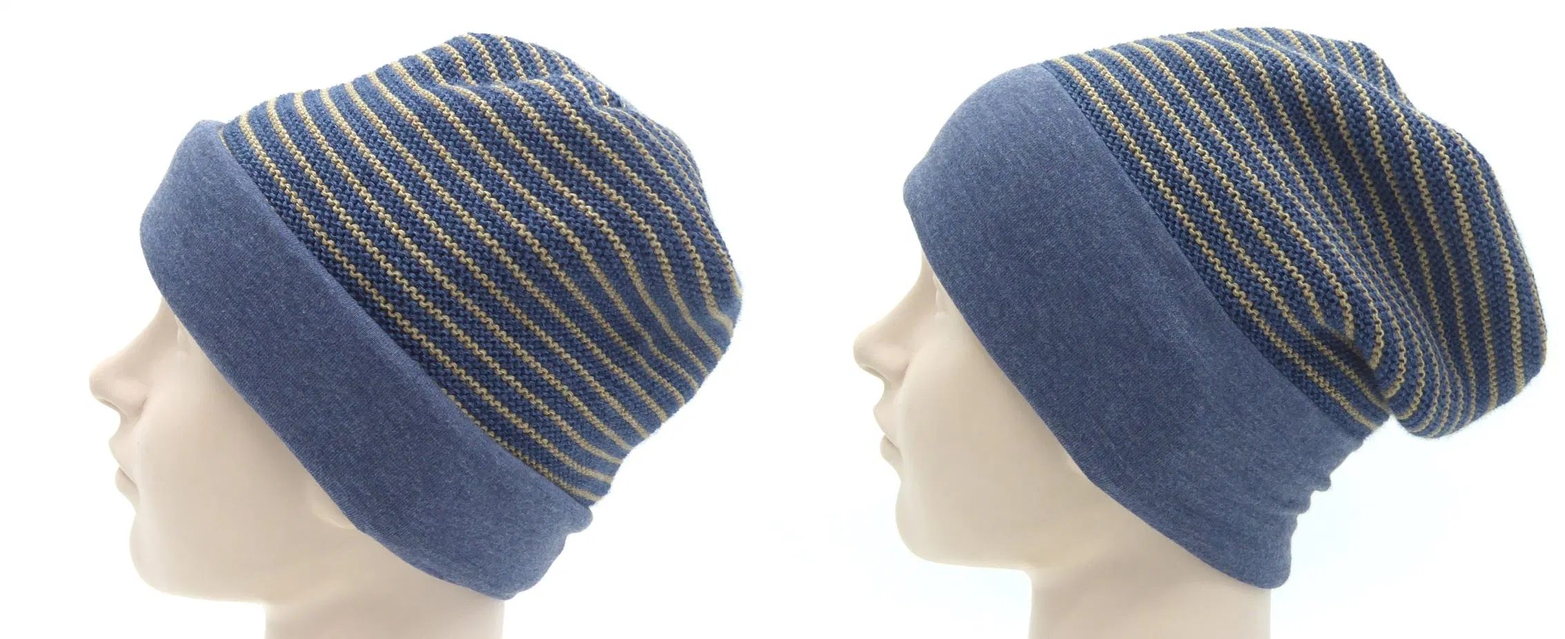 Cotton Yarn Knitted Hat & Scarf with Cotton Jersey Lining and Cuff
