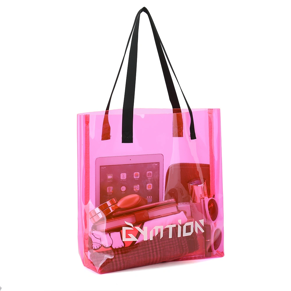 Clear Durable Hot Pink PVC Waterproof Grocery Shopping Bag