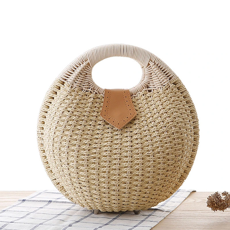 Women Beach Bag Straw Woven Shoulder Bag Crossbody Shell Handbags Summer Handmade Hobo Purse Rattan Handle