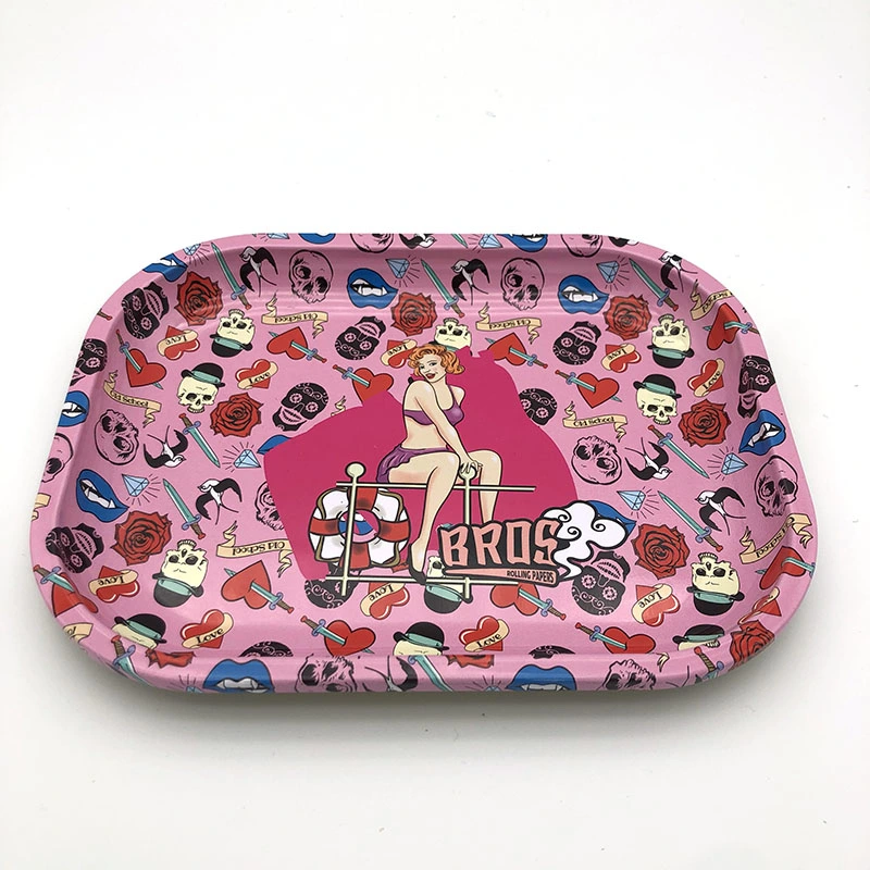 Bros Pink Metal Smoking Rolling Tray with Magnet Cover