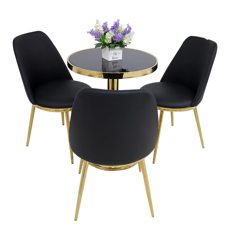 Restaurant Golden Cafe Table and Chairs Visitor Room Coffee Round Table Center Tea Table Set