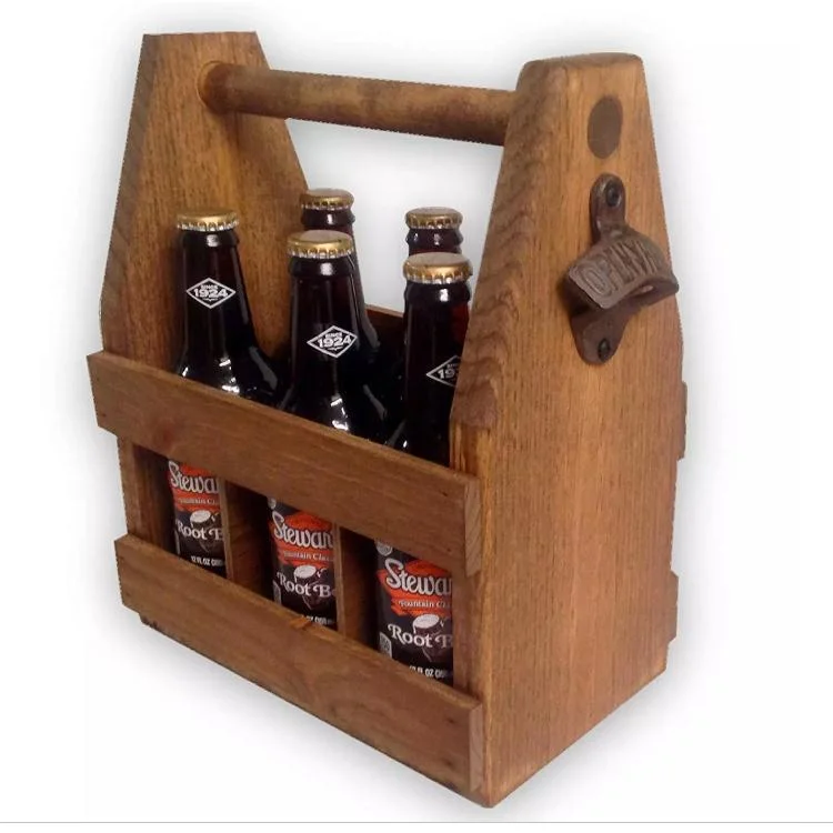 Easy Carry Red Color Pine Material Wood Beer Carrier Case