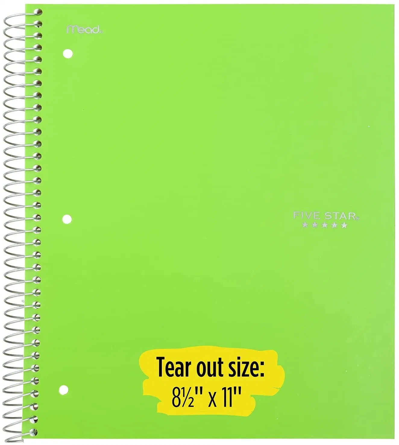 Five Star Spiral Notebook, 3 Subject, College Ruled Paper, 150 Sheets, 11" X 8-1/2