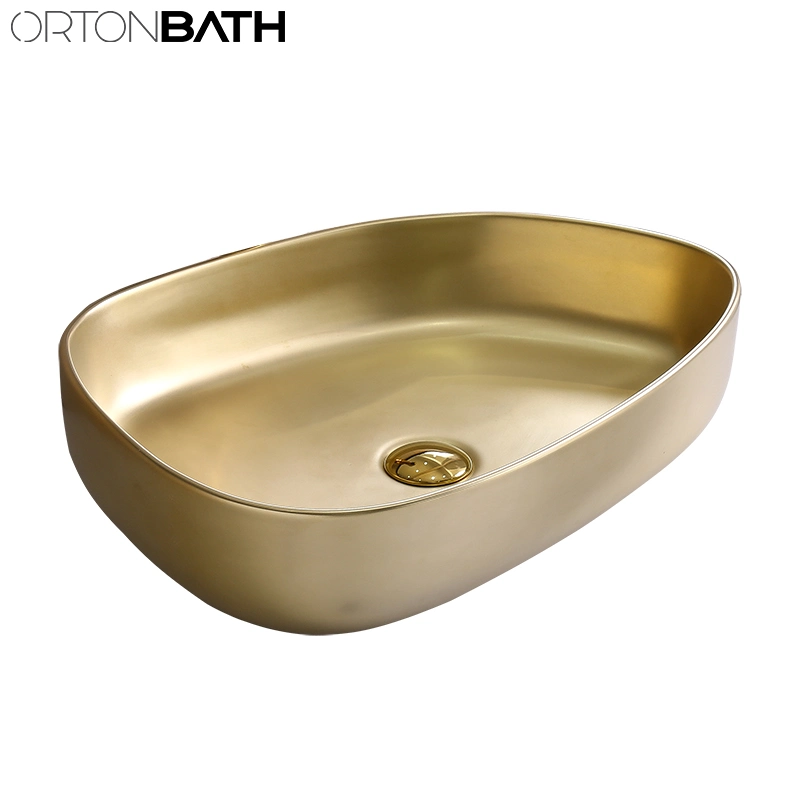 Ortonbath Banho Retangular Bancada Electroplated Cerâmica Bacia do Prata Art Lavatório Pia sem Misturador torneira para banheiro armário de toucador