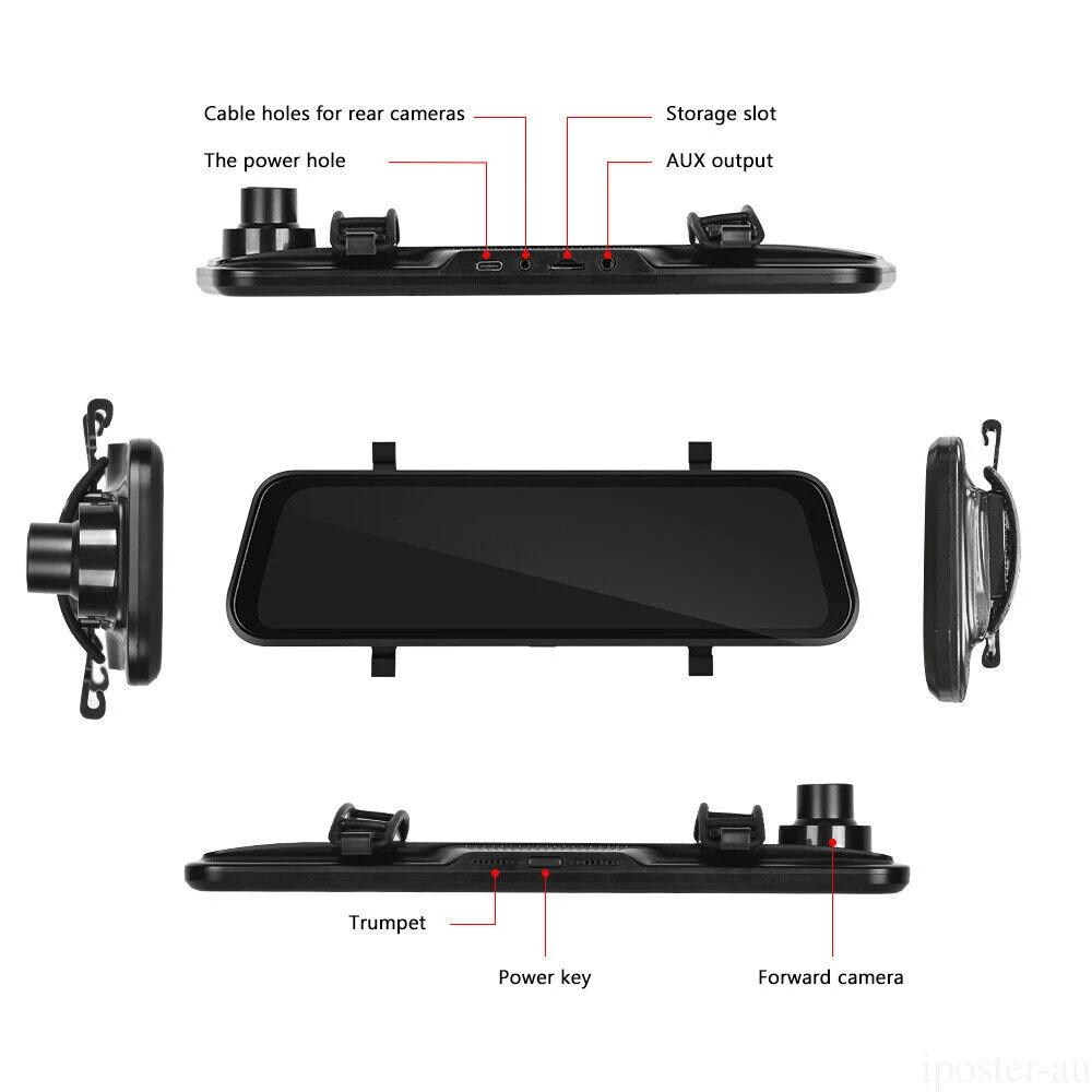 9,66" Wireless Carplay Android Pantalla Auto guión Cam registro de conducir de coche GPS DVR