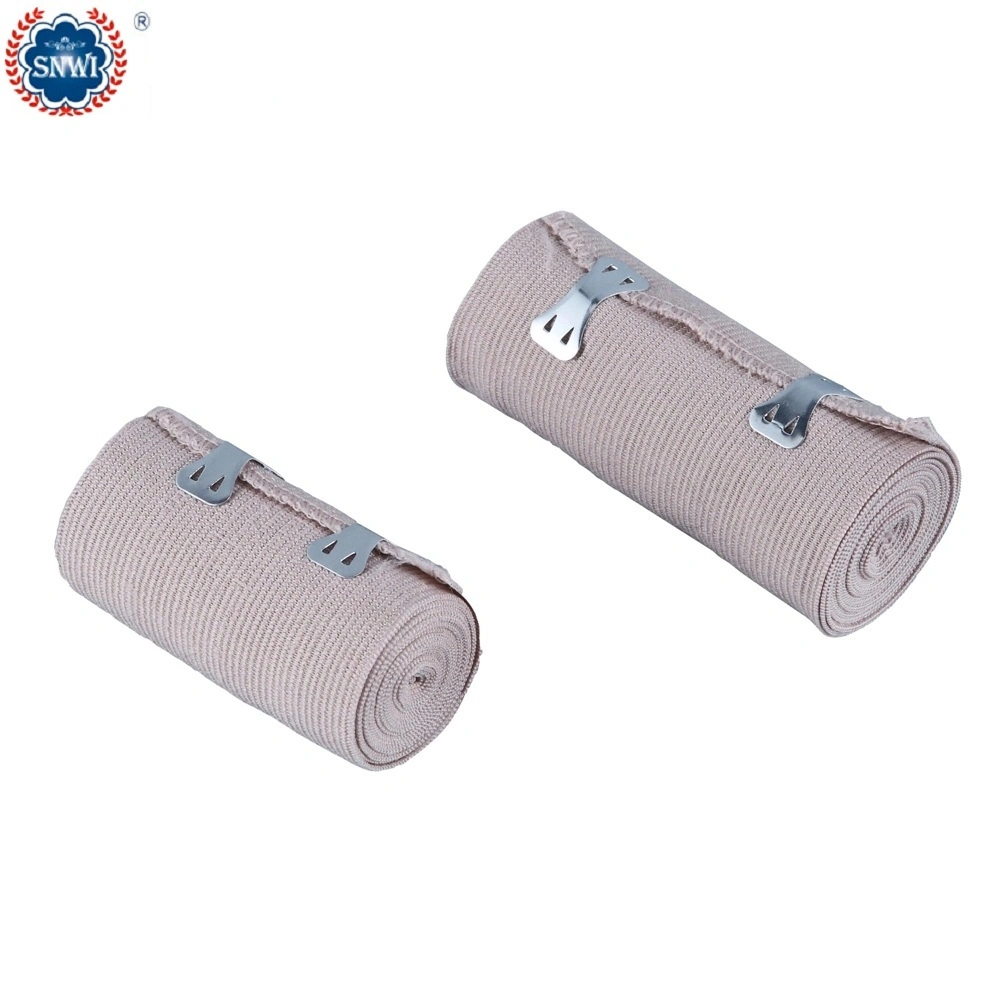 High quality/High cost performance  Emergency Medical Surgical Cotton Disposable Red Blue Line Spandex Crepe Elastic Bandage with Metal Clips