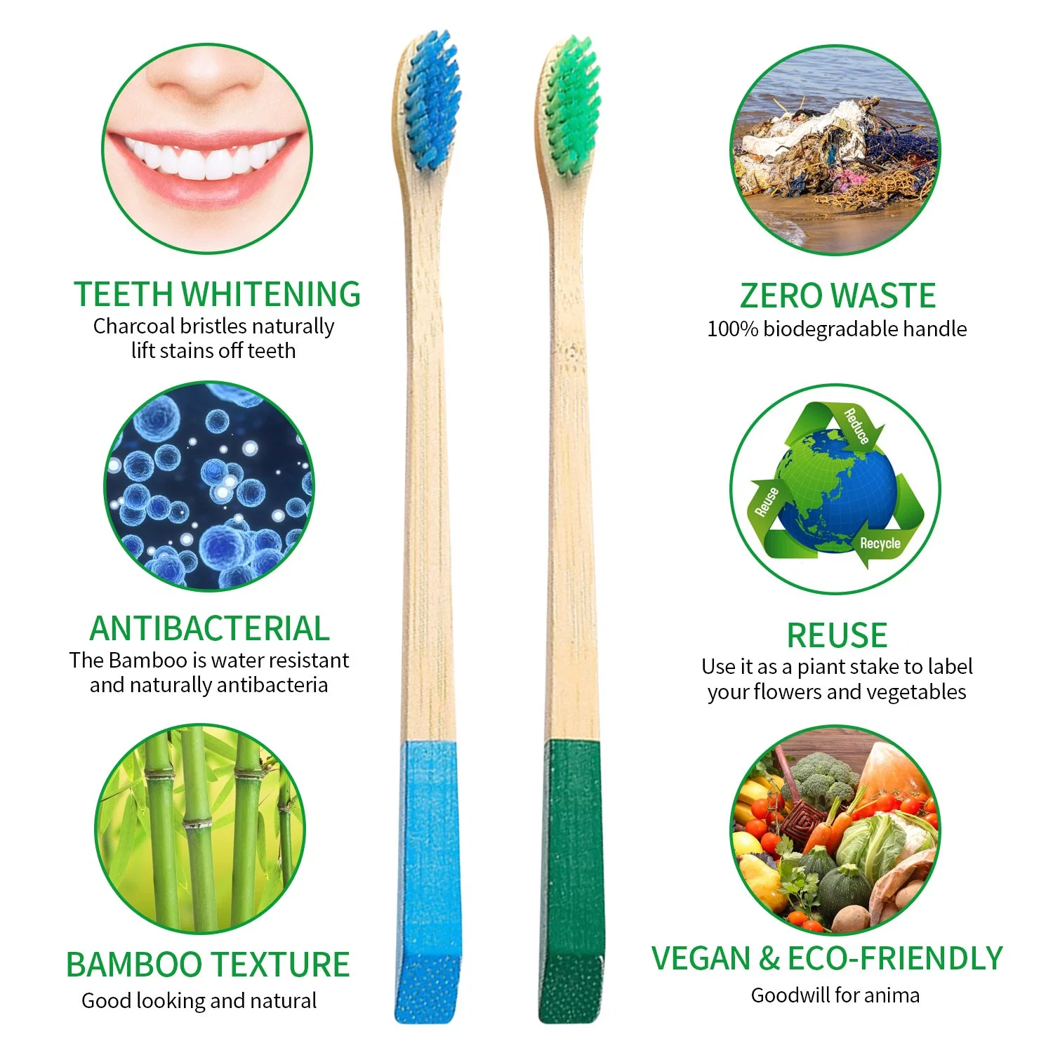 Cepillo de dientes de bambú, Natural Eco Friendly cepillos de dientes de madera con personalización