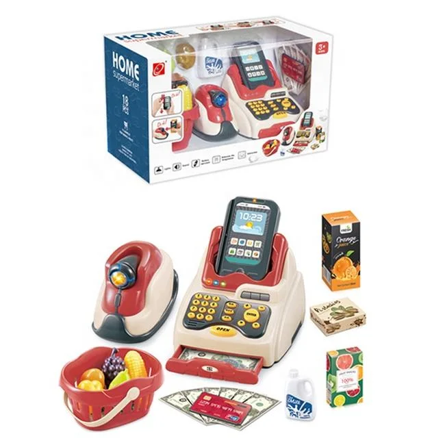 Brinquedos Cash Register pretend Play Set 2 em 1 Electronic Supermercado Toys