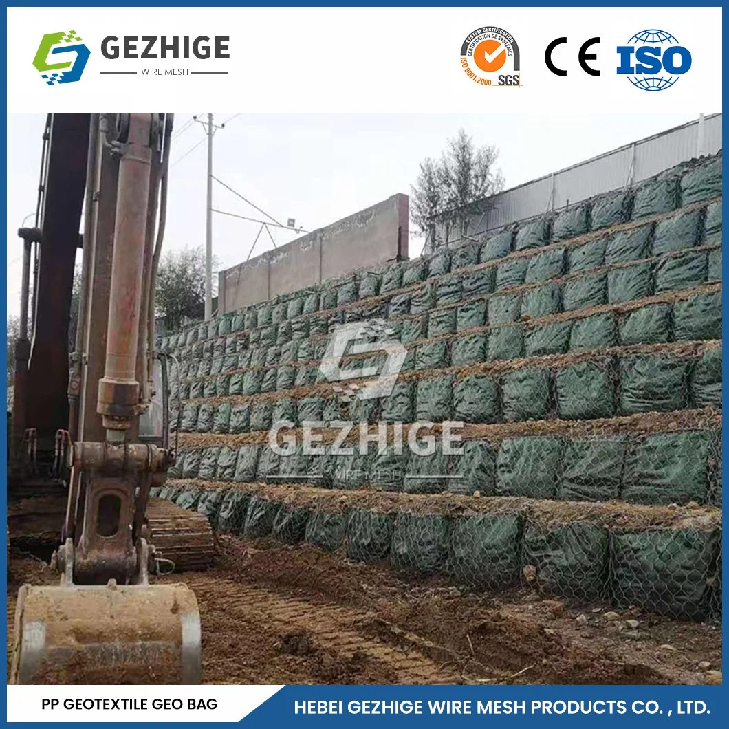 Gezhige Kunststoff-beschichtete Heavy-Duty-Sechseck-Mesh Factory 2,0 * 1,5 * 1,0 M Verzinkter Metall Gabion China UV-Beständigkeit PP Bodenerosion Control Bag