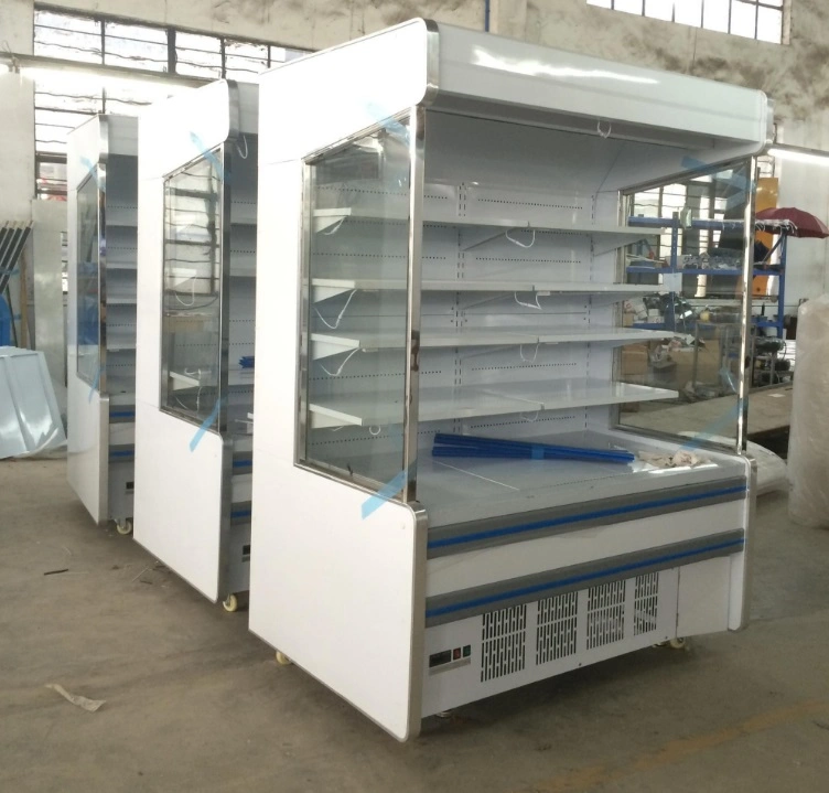 Display Beverages and Fruits Perspective Glass Open Shelf Cooler Commercial Refrigerator