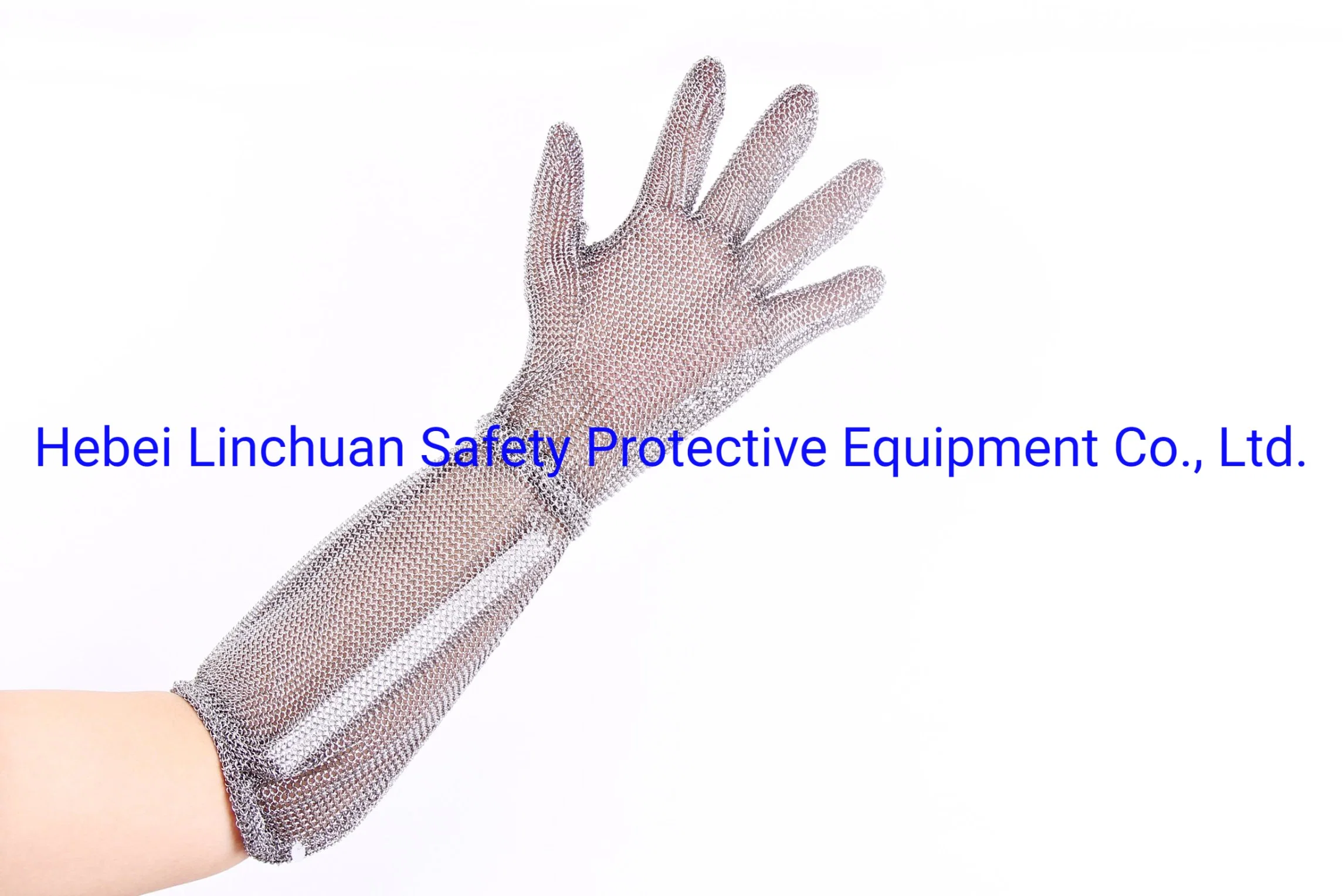 Metal Mesh Glove with Wrist Length Cuff with Wide Spring Strap Comfortable Working Chainmail Glove for Food Processing and Meat Cutting