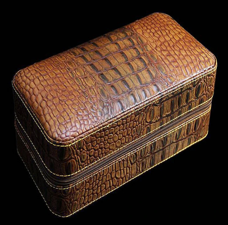 Custom Textured PU Leather Cigar Humidor Case for 6 Cigars