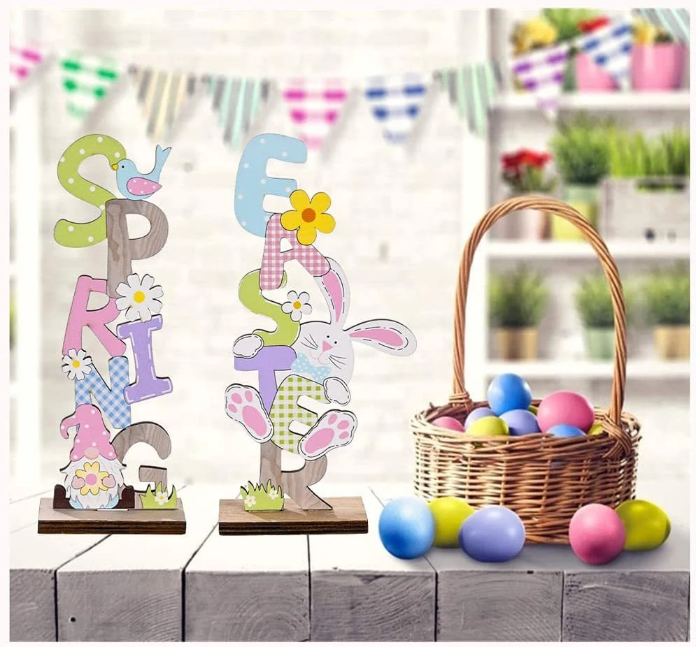 Easter Wooden Letter Decorations Spring Home Tabletop Ornaments DIY Crafts for Kids