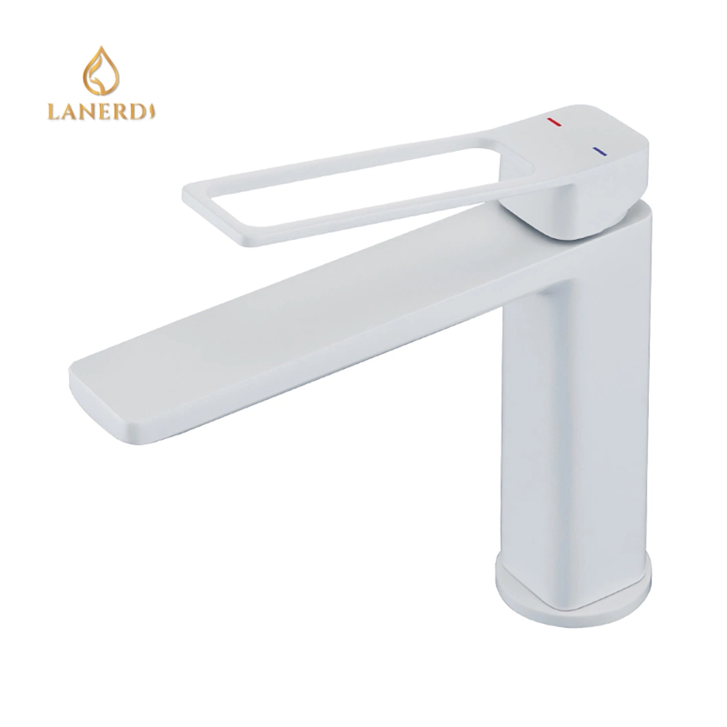 B606 01 21 1 Hollow out Handle White Brass Basin Faucet