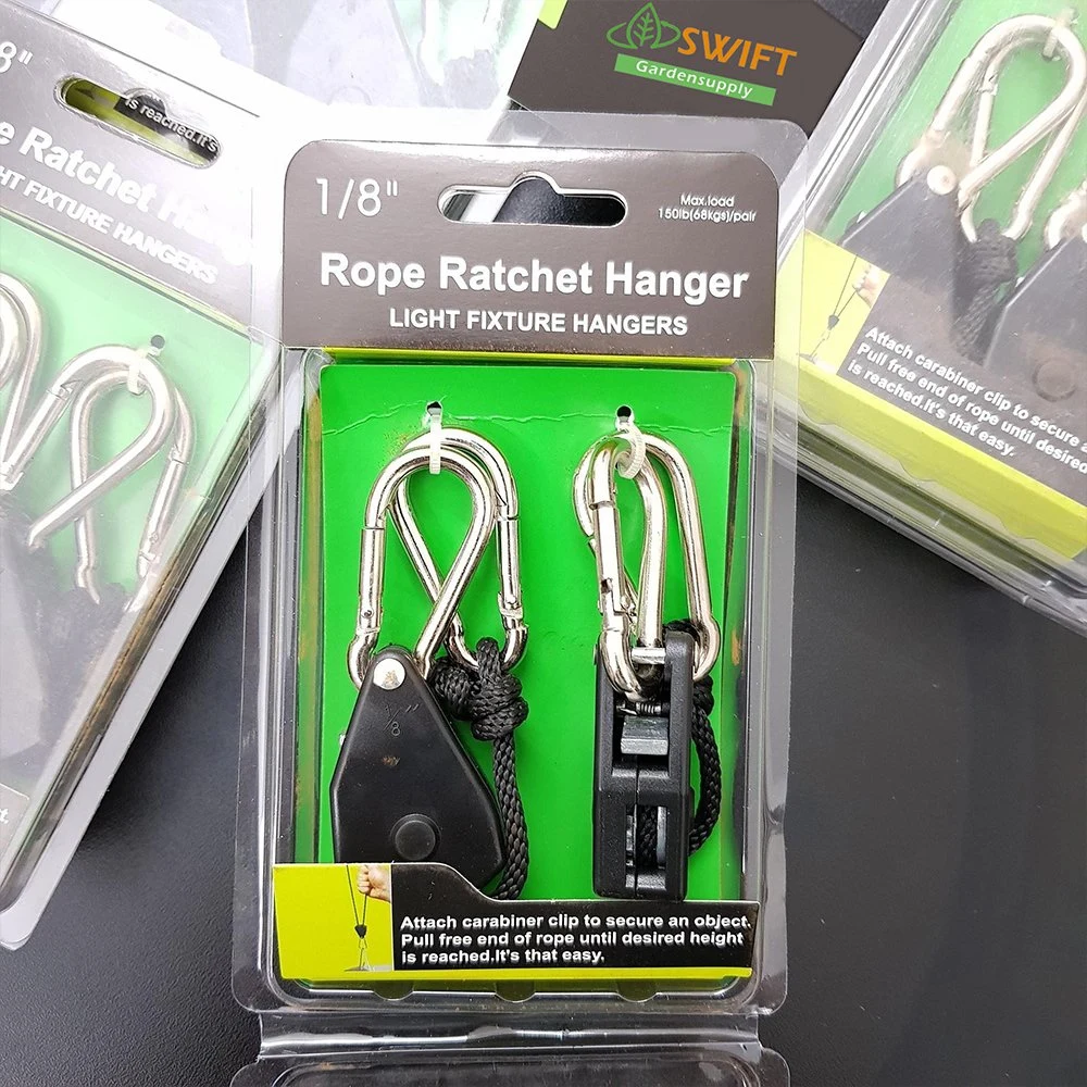 Adjustable 1 Pair 2 PCS 1/8 Inch Nylon Rope Ratchet Hangers for Grow Tent Room Fan Carbon Filter LED Grow Light