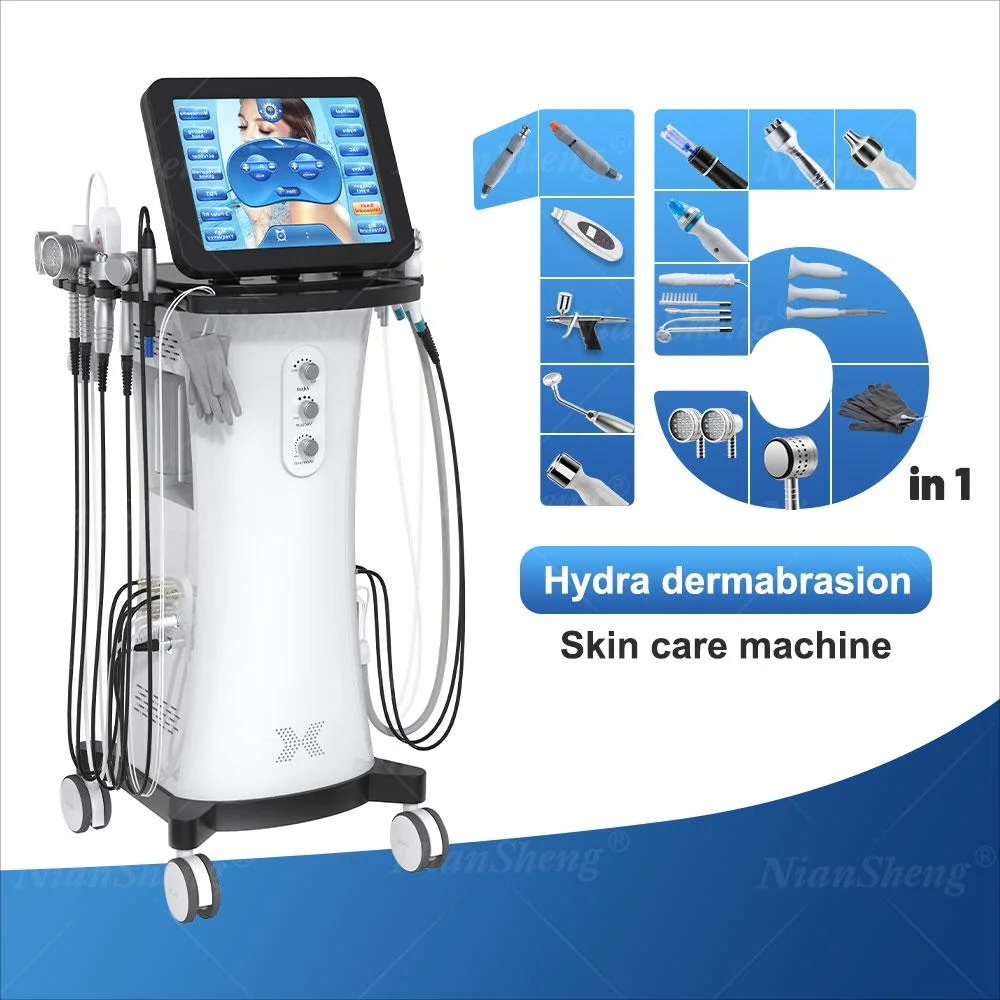 Máquina de limpieza a chorro de oxígeno Hydrofacial 15 en 1 Mayorista Máquina Facial dermoabrasión Hydrafaci