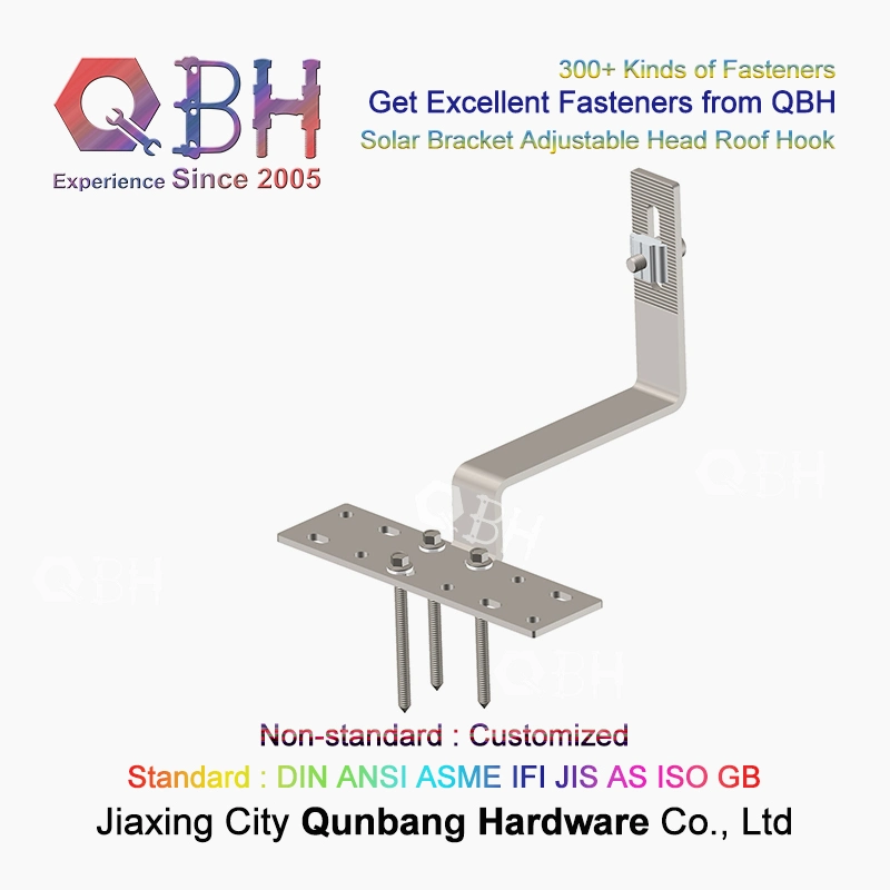 Qbh Customized Civil Commercial Industrial Use Solar Power Energy PV Photovoltaic Panel Tile Roof Stamping Hook for PV Mounting System Hardware