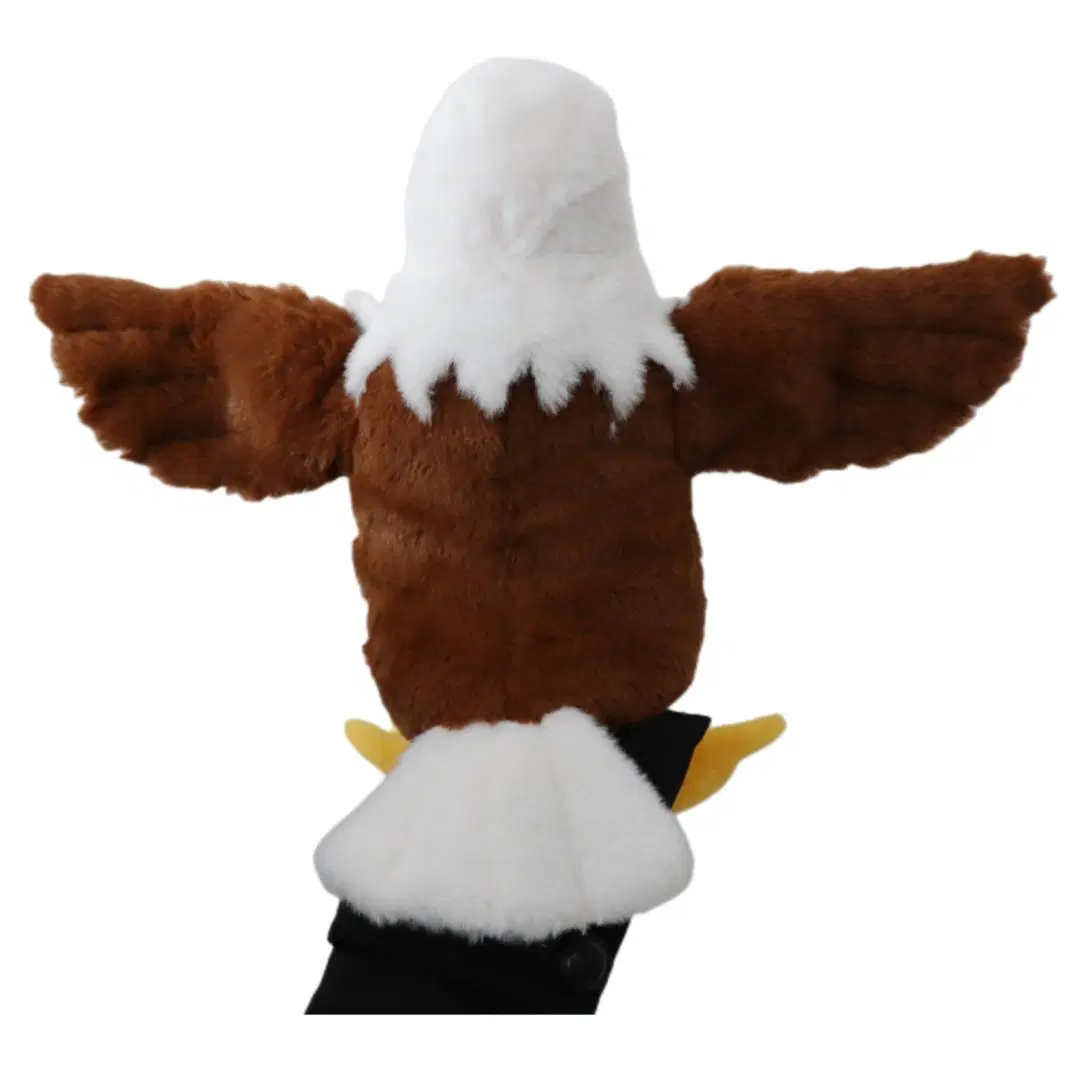 Muñecos de pájaros de peluche personalizados al por mayor para niños, suaves y rellenos, de animales realistas, águila calva americana títere blanco/marrón de 26 cm (alto), títeres de mano con cabeza blanca de águila.