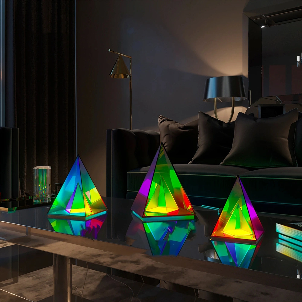 Decorative Pyramid Magical Romantic Colorful PMMA USB Chargeable Smart Lamp LED Table Lamp LED Desk Light for Win Coffee Music Bar Home Room