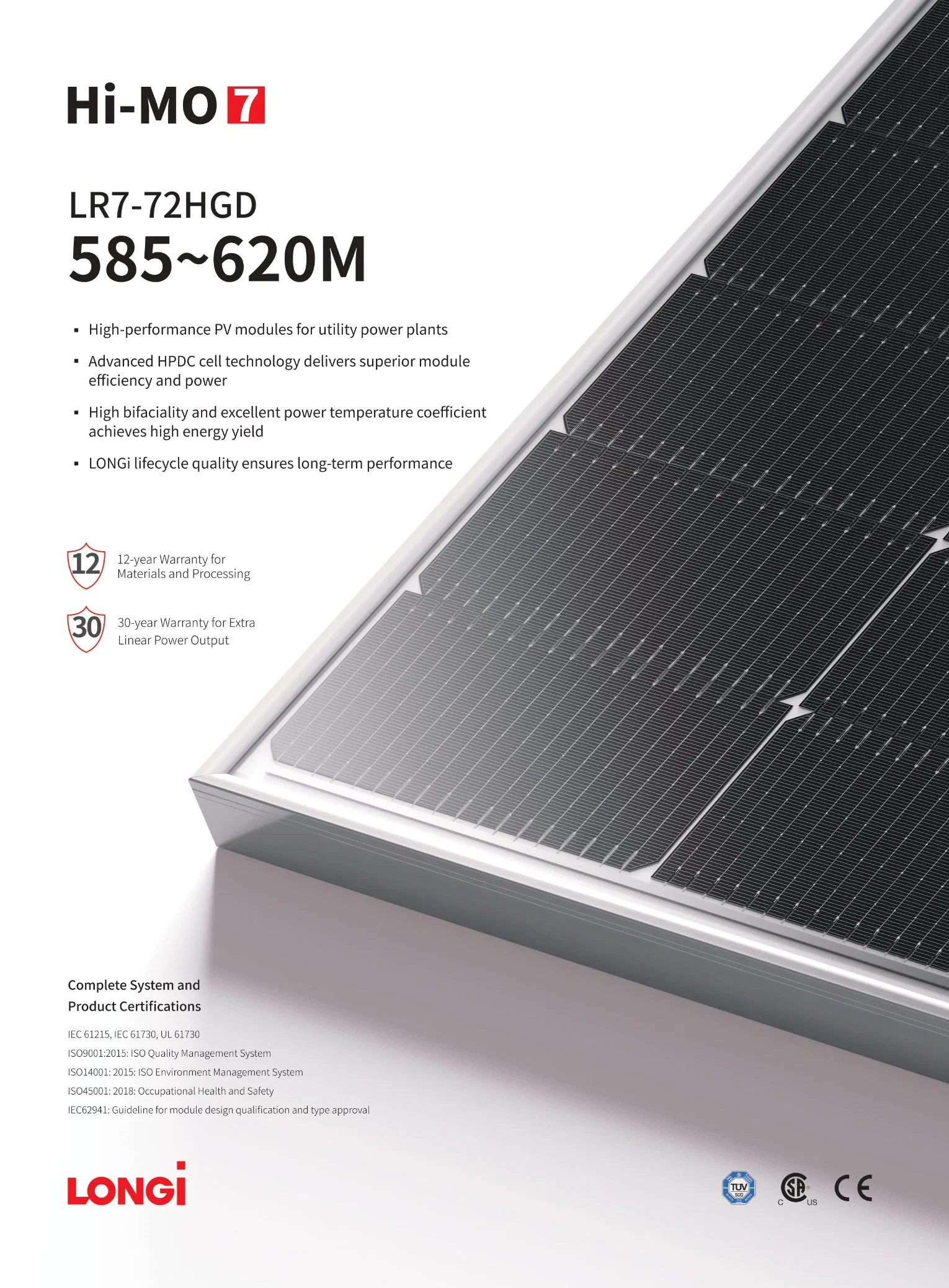 Longi/Mysolar Hi-Mo7higher Wirkungsgrad 144 Zellen PV-Module 585W 590W 600W 610W 620W Solarmodul für Utainity Power System