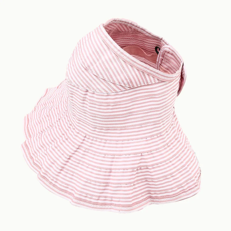 Summer UV Protection Wide Brim Visor Roll Cross Stripe Sun Hat