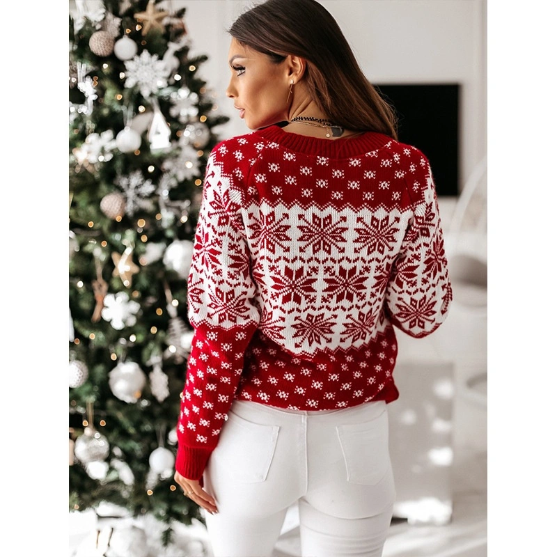 Установите перемычку женщин свитер зимний Топс Pullover Red Рождество свитер