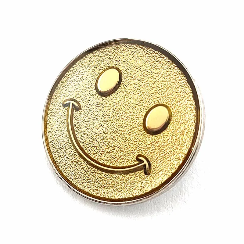 Gold Plated Sanded Metal Craft Souvenir Smiley Face Pin Badge