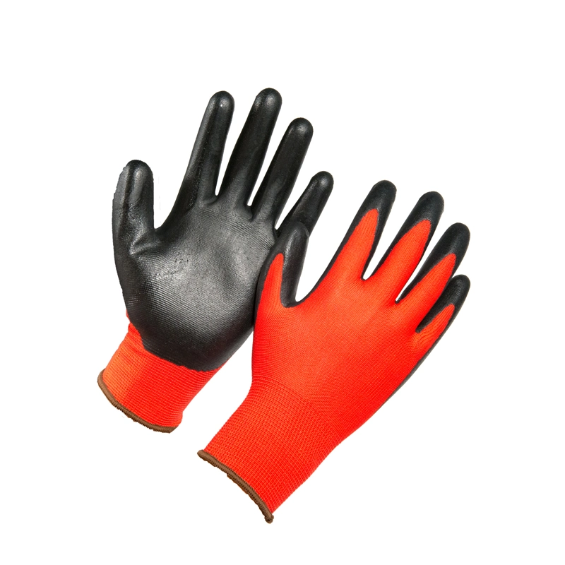 Indicador 13 Shell de nylon blanco gris con recubrimiento de nitrilo Guantes acabado liso