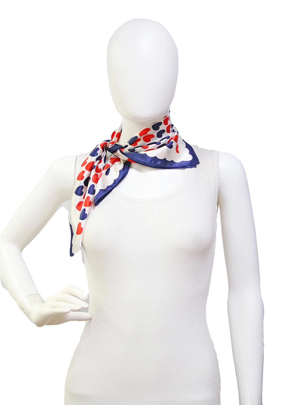 Lady Neckchief Red Blue Hearts Poly Silk Chiffon Hair Scarf Fashion Accessories