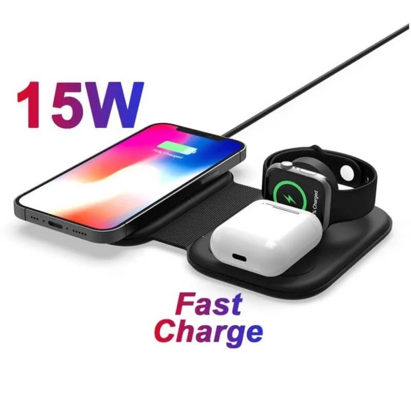 3-en-1 Chargeur sans fil pliable magnétique Qi pour téléphone portable intelligent portable pliable.