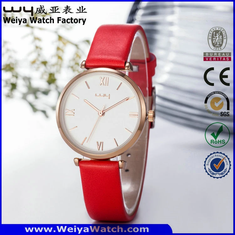 OEM/ODM Leather Strap Quartz Gift Ladies Wrist Watch (Wy-070A)