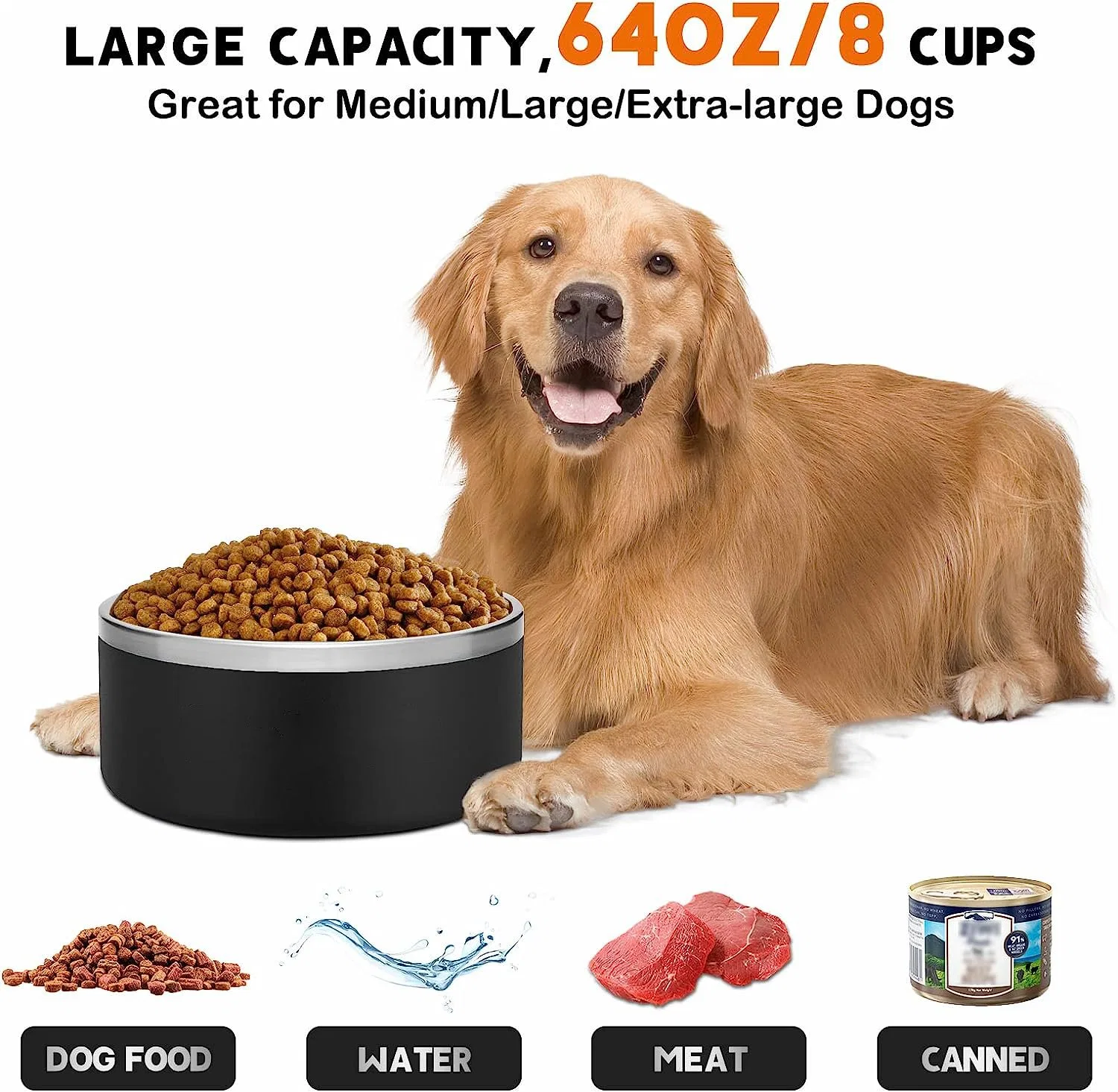 Premium Stainless Steel Insulated Medium Large Dog Pet Food Water Bowl