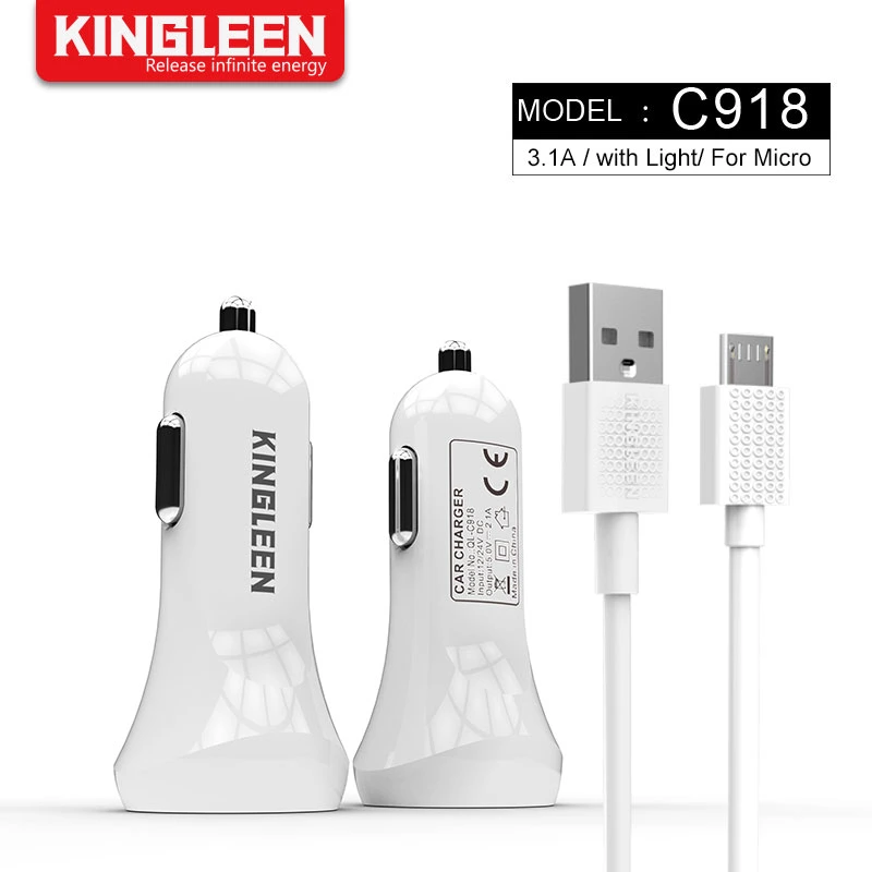 Teléfono móvil Dual USB cargador de coche 3.1A Identificación inteligente Compatible con Samsung Huawei + Kit de cable de micro