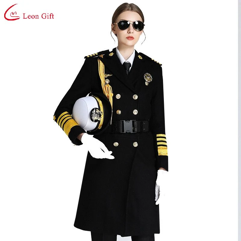 Custom Logo Workwear Sets Sicherheit Uniform Seaman Mantel Weiblich Lang Schlanke knielange Captain′ S Jacke Rundanzug Allied Universal Sicherheitskleidung