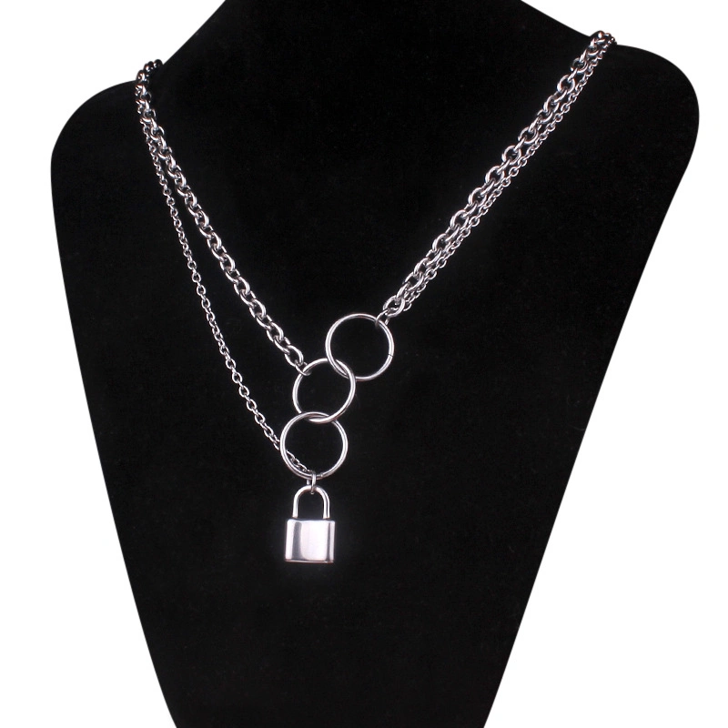Punk Double Layer Round Circle Chain Link Pendant Necklace Hip Hop Necklace Jewelry Fashion Accessories Esg14273