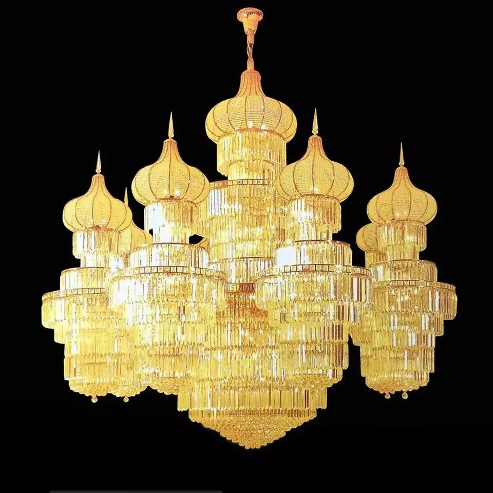 Chandelier Islico enorme Oro Cristal Colgante Luz Árabe proyecto Lámparas Candelabro de cristal de lujo dorado a medida